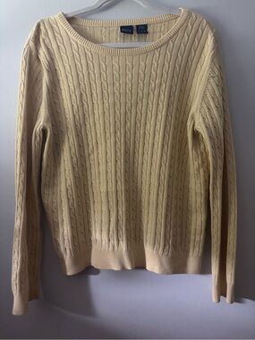 Basic Editions Cream/baby yellow Cable Knit Crew Sweater